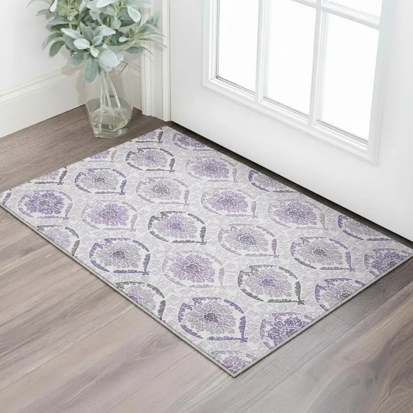Purple And Ivory Medallion Washable Area Rug With UV Protection Photo 2