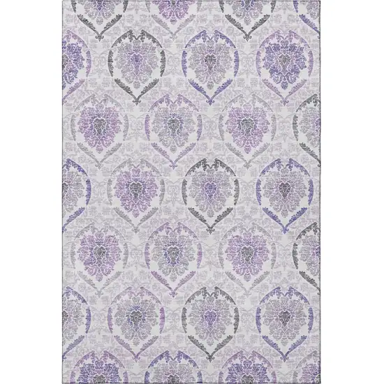 Purple And Ivory Medallion Washable Area Rug With UV Protection Photo 4