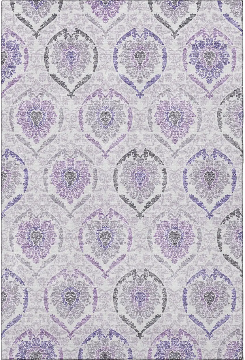 Purple And Ivory Medallion Washable Area Rug With UV Protection Photo 4