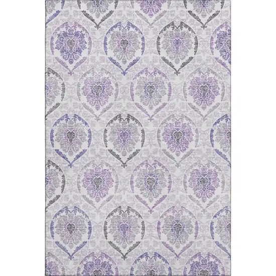 Purple And Ivory Medallion Washable Area Rug With UV Protection Photo 1