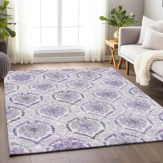 Purple And Ivory Medallion Washable Area Rug With UV Protection Photo 6
