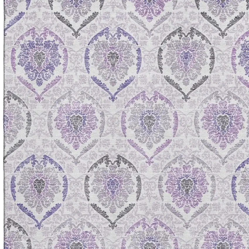 Purple And Ivory Medallion Washable Area Rug With UV Protection Photo 4