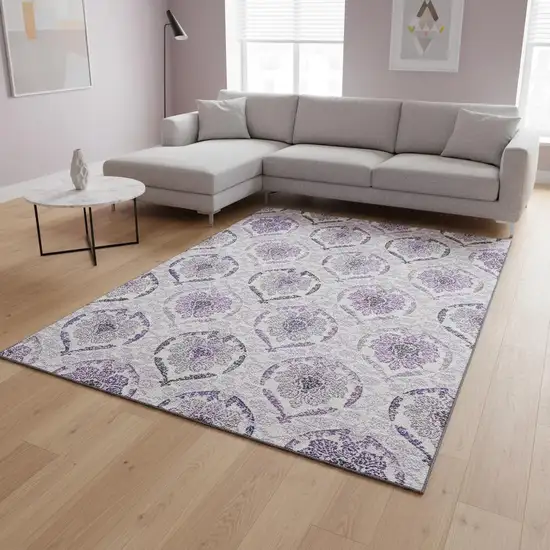 Purple And Ivory Medallion Washable Area Rug With UV Protection Photo 2