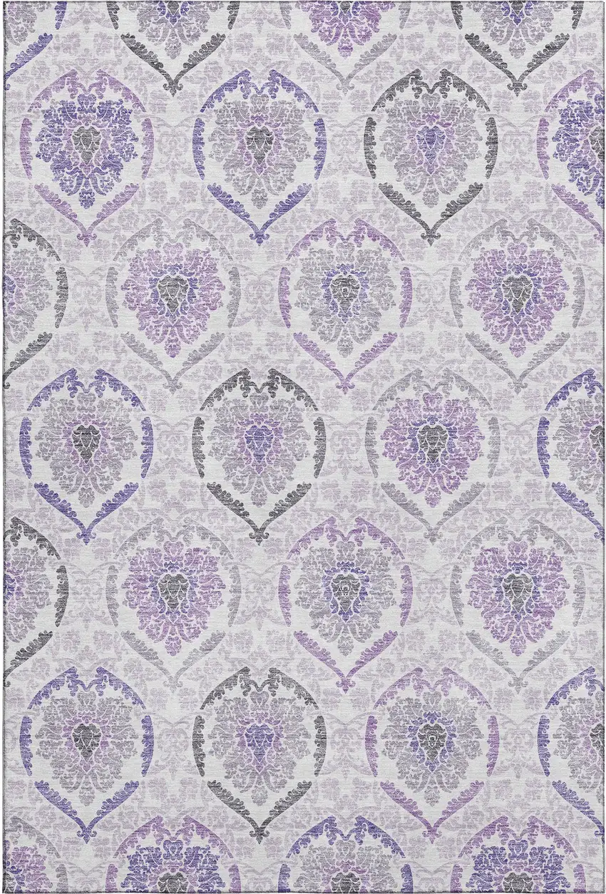Purple And Ivory Medallion Washable Area Rug With UV Protection Photo 1