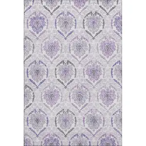 Photo of Purple And Ivory Medallion Washable Area Rug With UV Protection