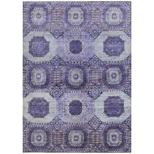 Photo of Purple And Ivory Medallion Washable Indoor Outdoor Area Rug