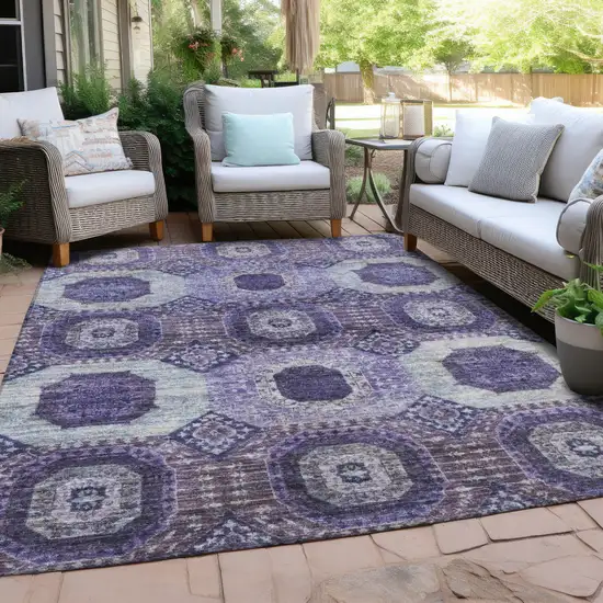 Purple And Ivory Medallion Washable Indoor Outdoor Area Rug Photo 5