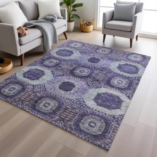 Purple And Ivory Medallion Washable Indoor Outdoor Area Rug Photo 6