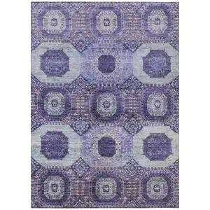 Photo of Purple And Ivory Medallion Washable Indoor Outdoor Area Rug