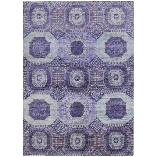 Purple And Ivory Medallion Washable Indoor Outdoor Area Rug Photo 3