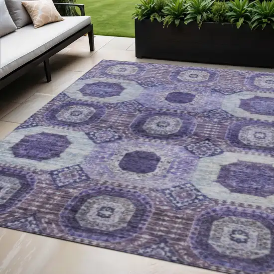 Purple And Ivory Medallion Washable Indoor Outdoor Area Rug Photo 2