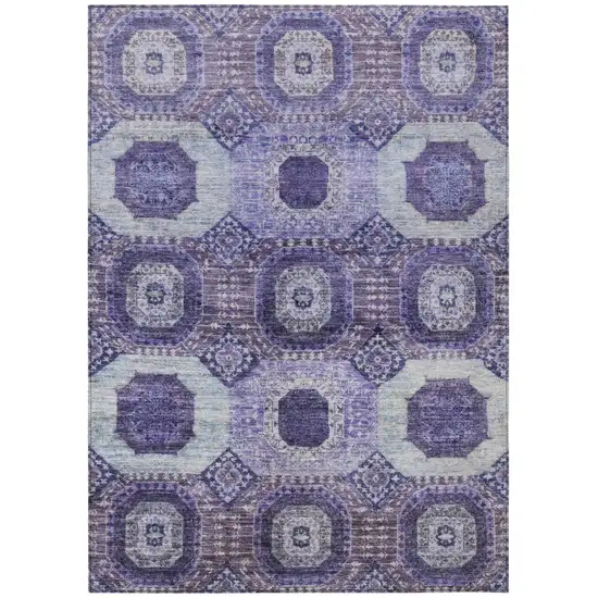 Purple And Ivory Medallion Washable Indoor Outdoor Area Rug Photo 1