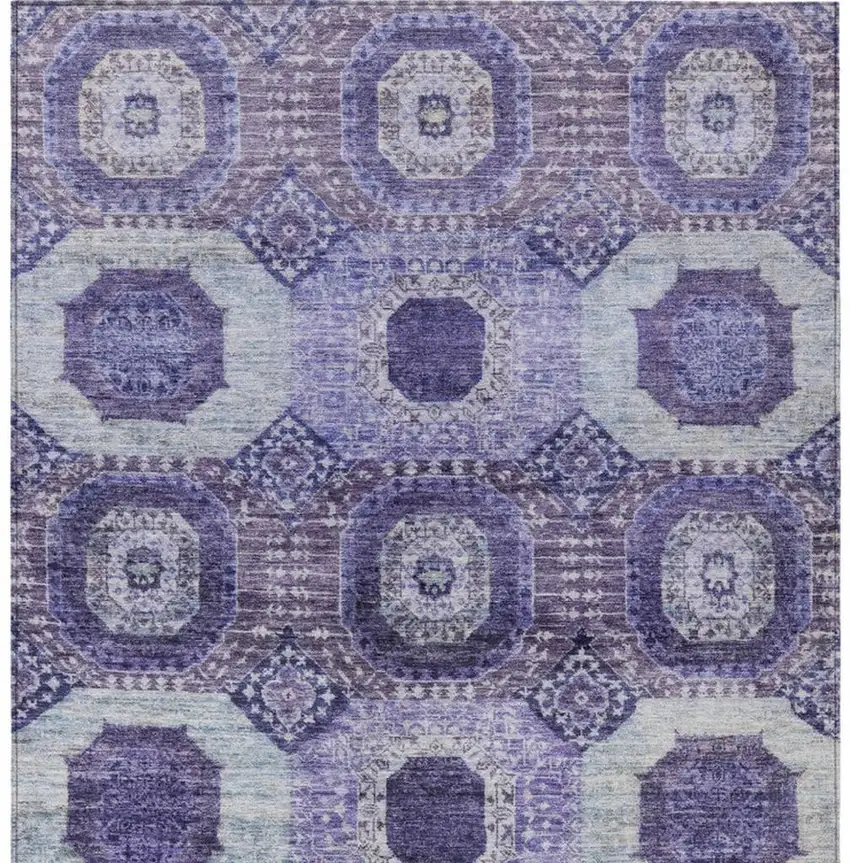 Purple And Ivory Medallion Washable Indoor Outdoor Area Rug Photo 4