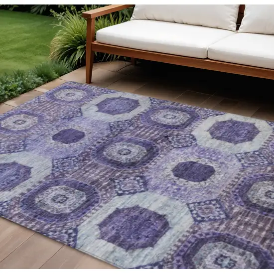 Purple And Ivory Medallion Washable Indoor Outdoor Area Rug Photo 2