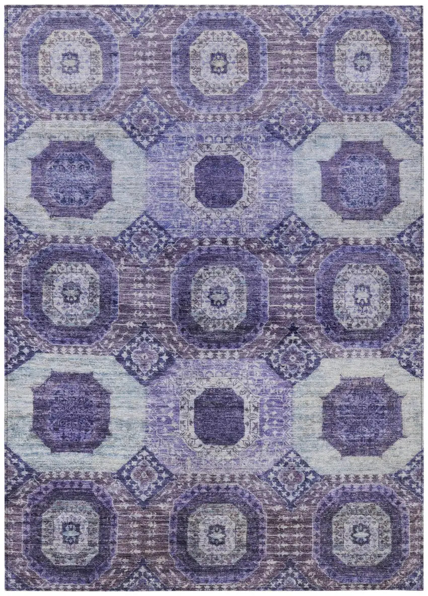 Purple And Ivory Medallion Washable Indoor Outdoor Area Rug Photo 1