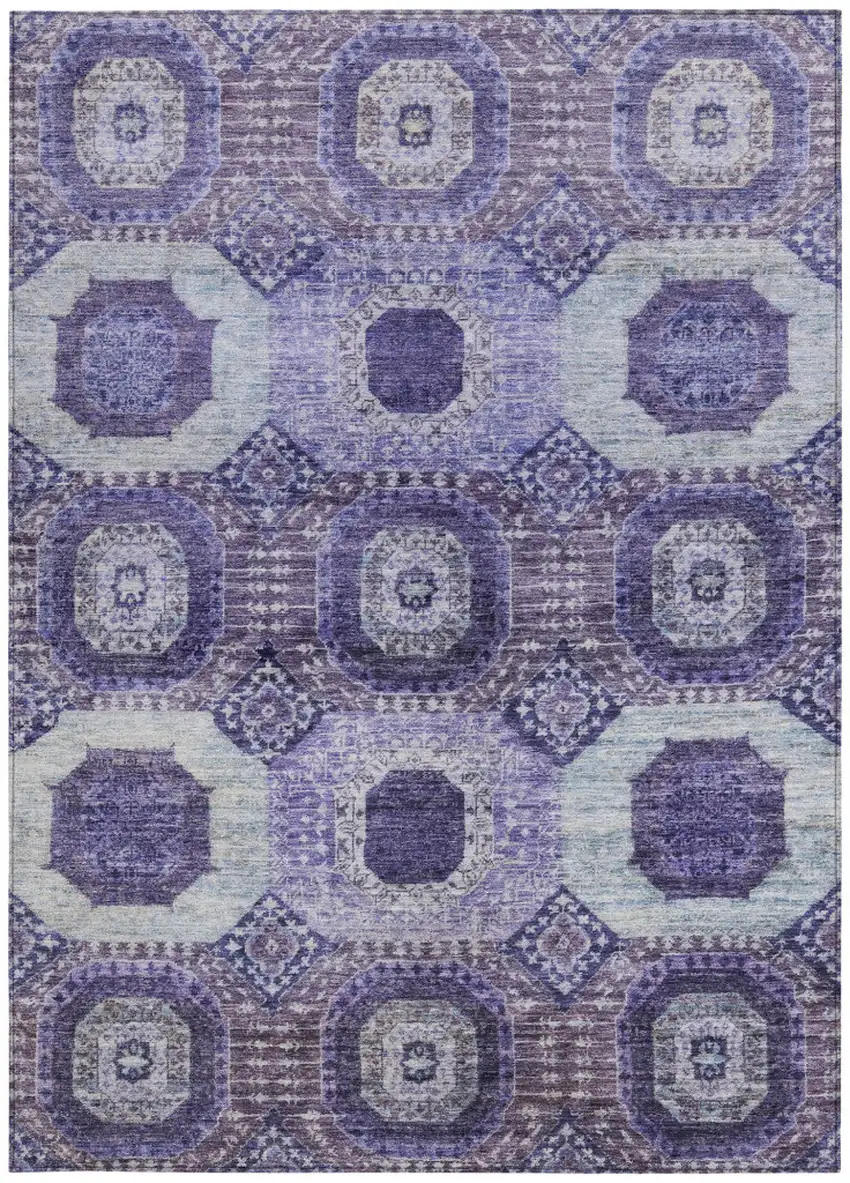 Purple And Ivory Medallion Washable Indoor Outdoor Area Rug Photo 4