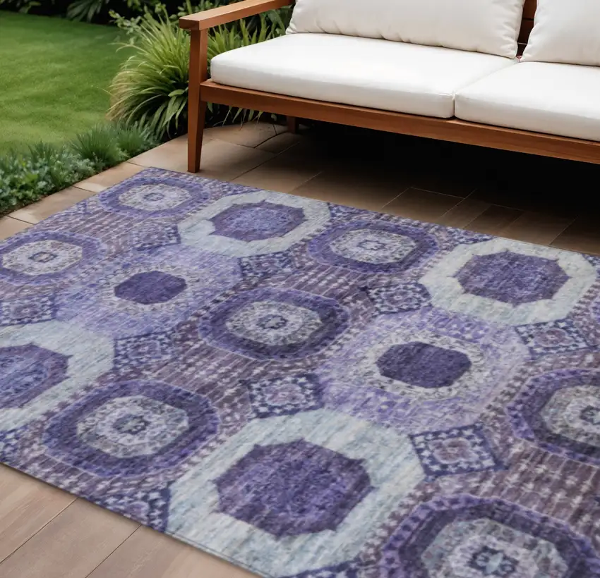 Purple And Ivory Medallion Washable Indoor Outdoor Area Rug Photo 2
