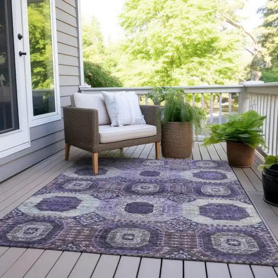 Purple And Ivory Medallion Washable Indoor Outdoor Area Rug Photo 8