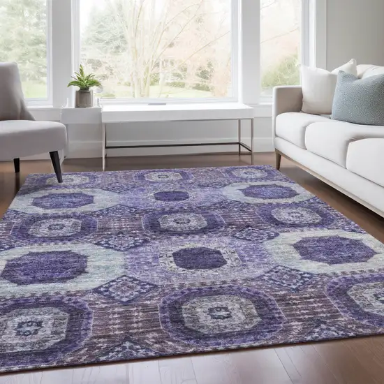Purple And Ivory Medallion Washable Indoor Outdoor Area Rug Photo 7