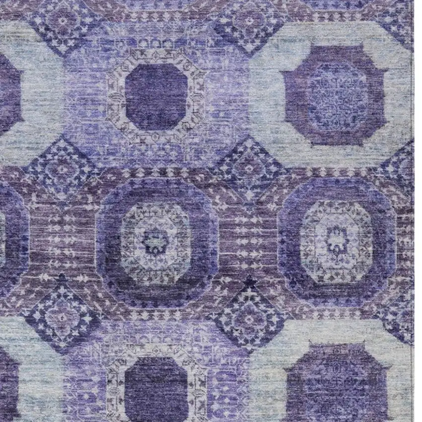 Purple And Ivory Medallion Washable Indoor Outdoor Area Rug Photo 4