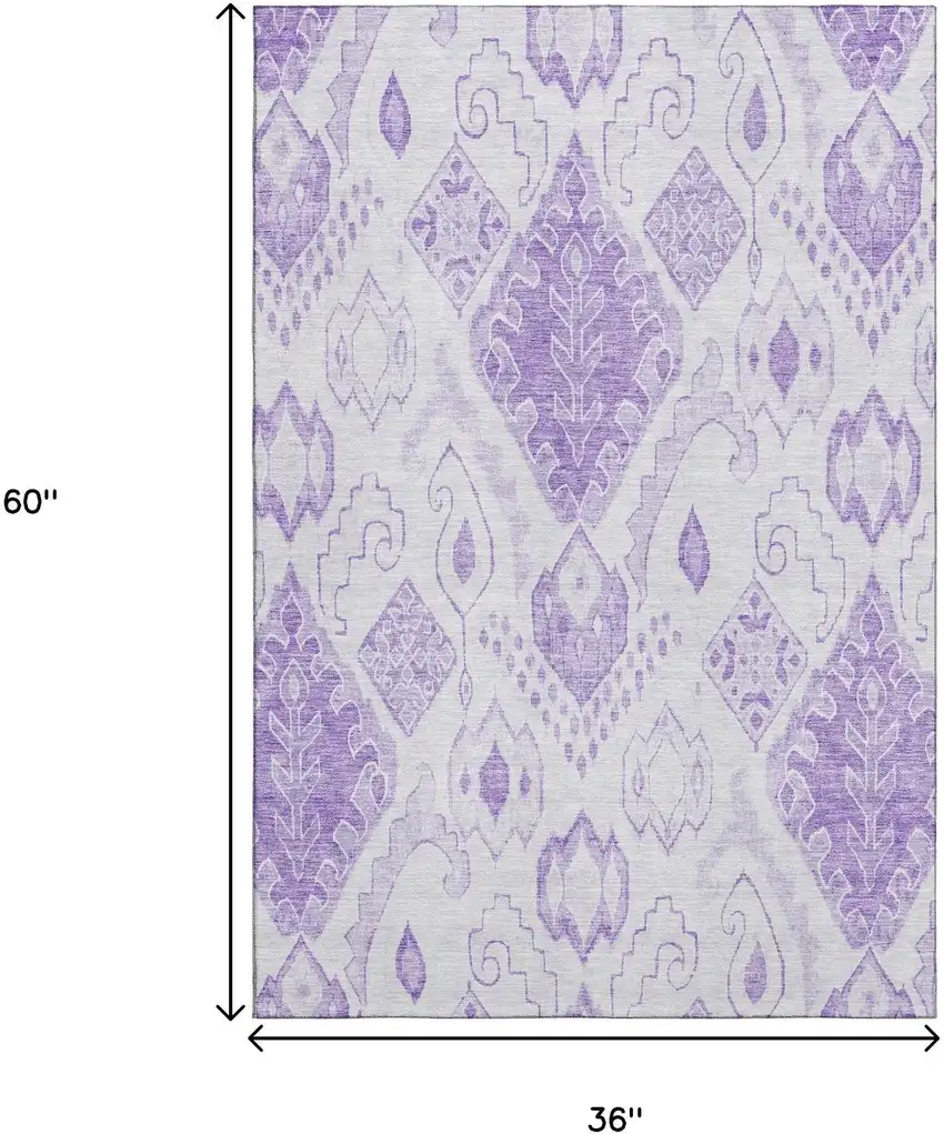Purple And Ivory Moroccan Washable Area Rug With UV Protection Photo 3