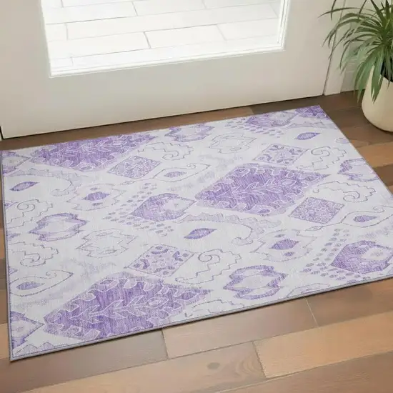Purple And Ivory Moroccan Washable Area Rug With UV Protection Photo 1
