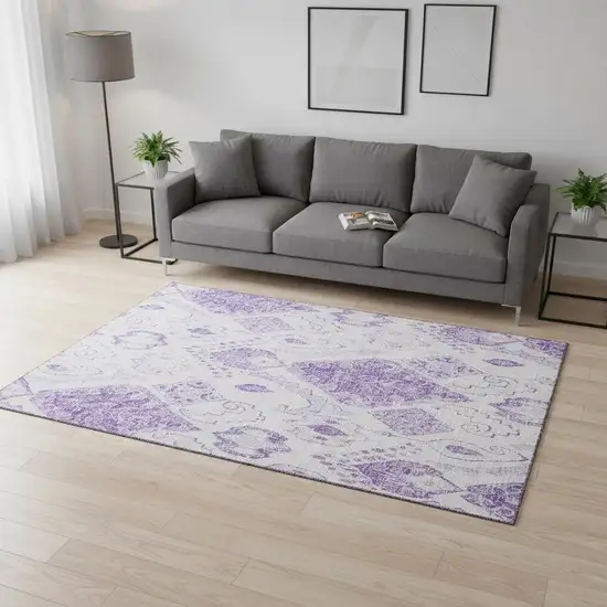 Purple And Ivory Moroccan Washable Area Rug With UV Protection Photo 2