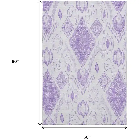 Purple And Ivory Moroccan Washable Area Rug With UV Protection Photo 3