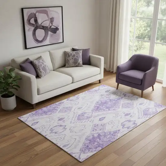 Purple And Ivory Moroccan Washable Area Rug With UV Protection Photo 1