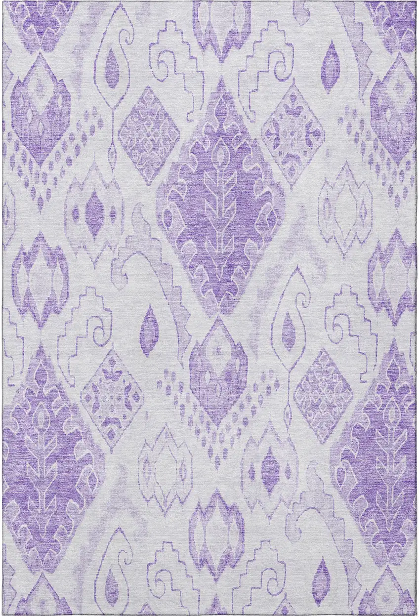 Purple And Ivory Moroccan Washable Area Rug With UV Protection Photo 4
