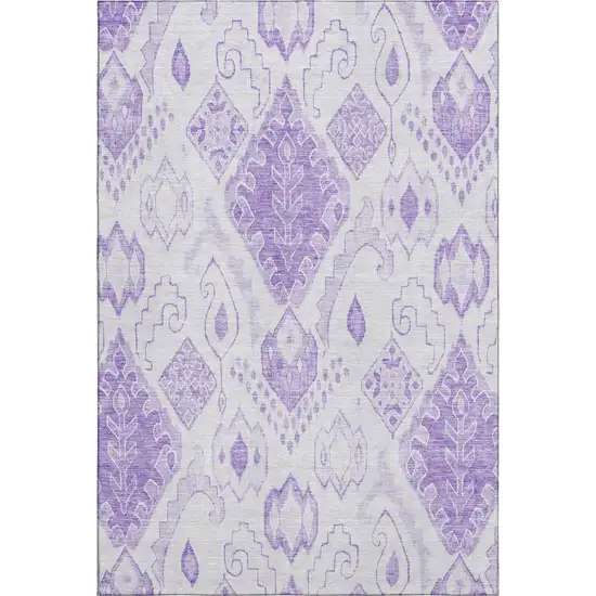 Purple And Ivory Moroccan Washable Area Rug With UV Protection Photo 1