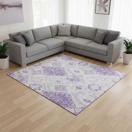 Purple And Ivory Moroccan Washable Area Rug With UV Protection Photo 2
