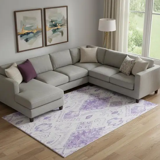 Purple And Ivory Moroccan Washable Area Rug With UV Protection Photo 2