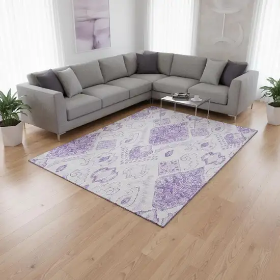 Purple And Ivory Moroccan Washable Area Rug With UV Protection Photo 2