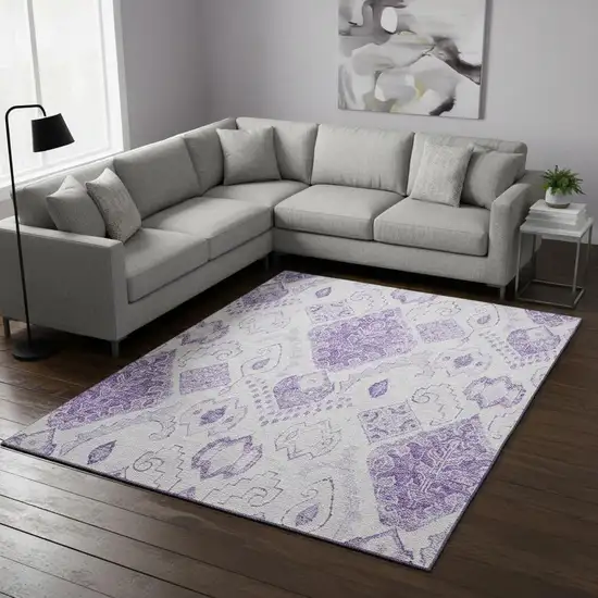 Purple And Ivory Moroccan Washable Area Rug With UV Protection Photo 2