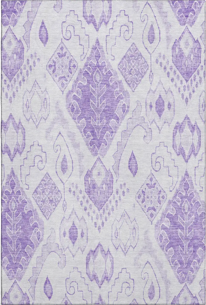 Purple And Ivory Moroccan Washable Area Rug With UV Protection Photo 1