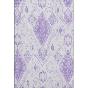 Photo of Purple And Ivory Moroccan Washable Area Rug With UV Protection