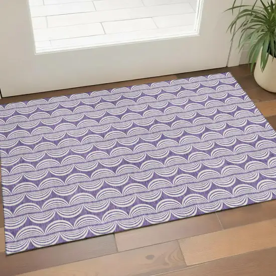 Purple And Ivory Ogee Washable Area Rug With UV Protection Photo 1