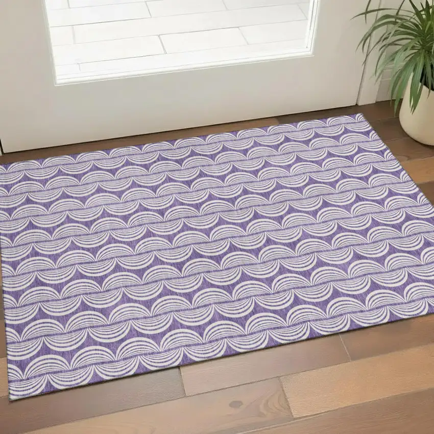 Purple And Ivory Ogee Washable Area Rug With UV Protection Photo 1