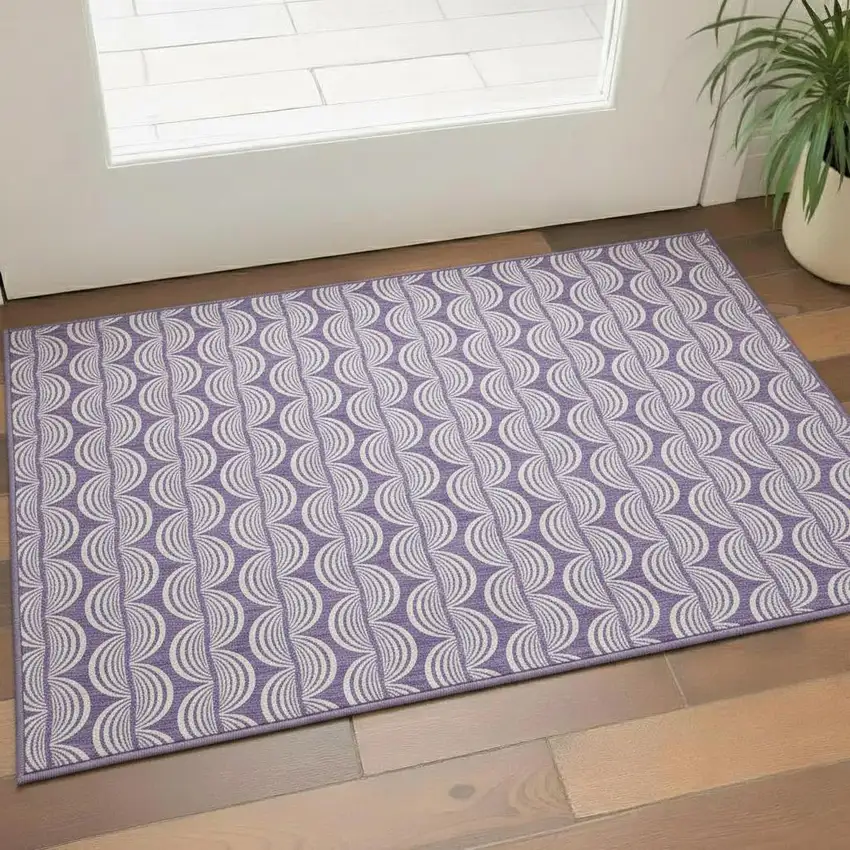 Purple And Ivory Ogee Washable Area Rug With UV Protection Photo 2