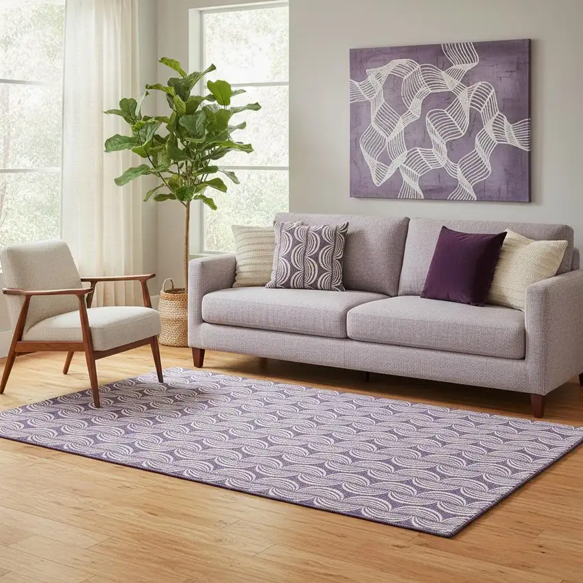 Purple And Ivory Ogee Washable Area Rug With UV Protection Photo 2
