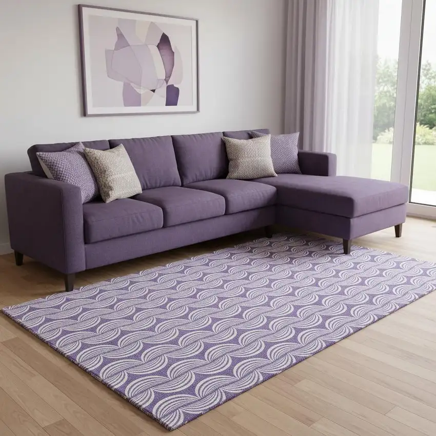 Purple And Ivory Ogee Washable Area Rug With UV Protection Photo 2