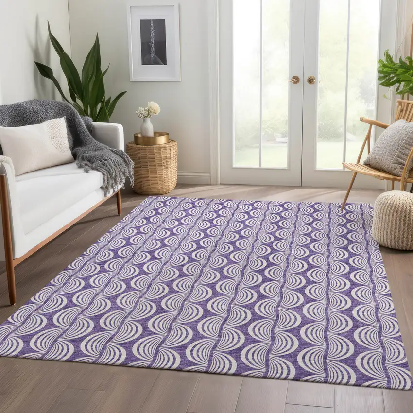 Purple And Ivory Ogee Washable Area Rug With UV Protection Photo 5