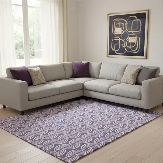 Purple And Ivory Ogee Washable Area Rug With UV Protection Photo 2