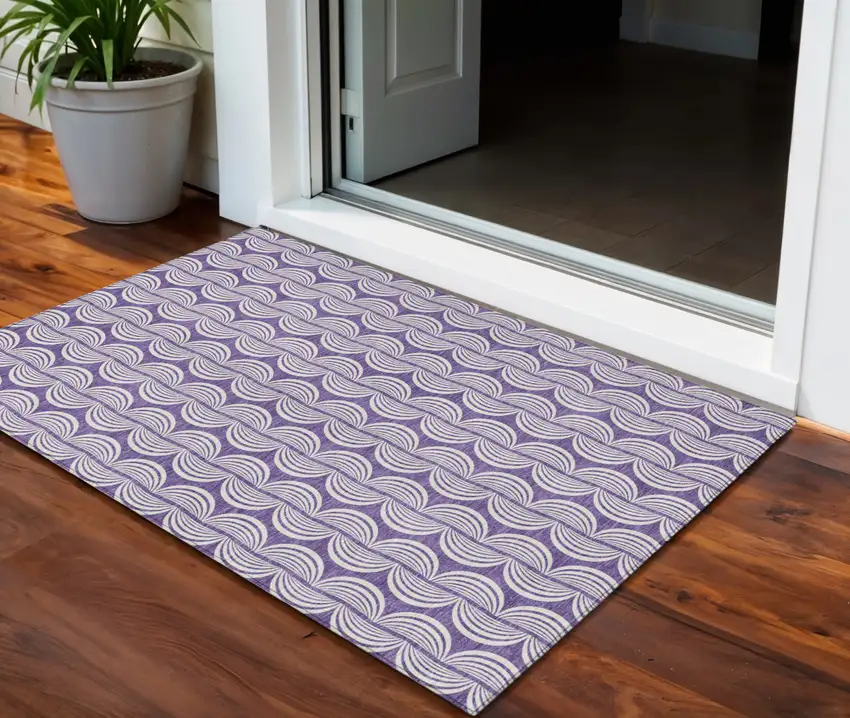 Purple And Ivory Ogee Washable Indoor Outdoor Area Rug Photo 1