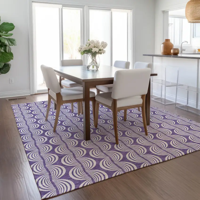 Purple And Ivory Ogee Washable Indoor Outdoor Area Rug Photo 9