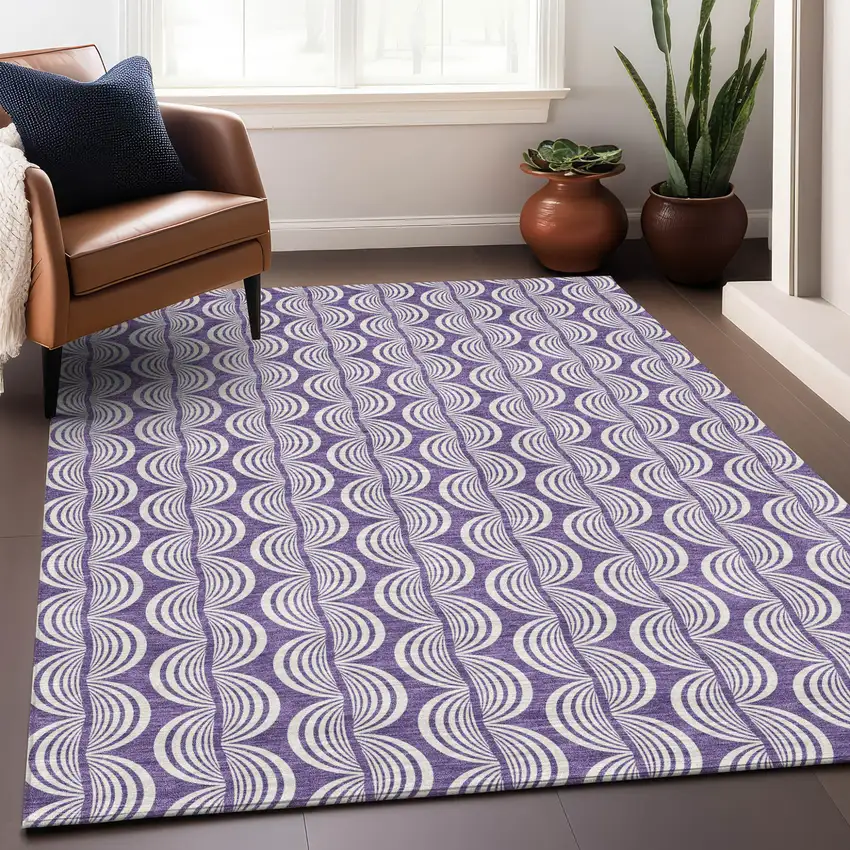 Purple And Ivory Ogee Washable Indoor Outdoor Area Rug Photo 8