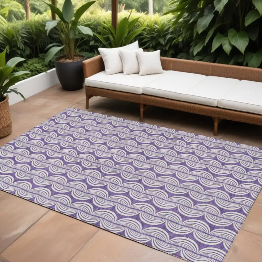 Purple And Ivory Ogee Washable Indoor Outdoor Area Rug Photo 1