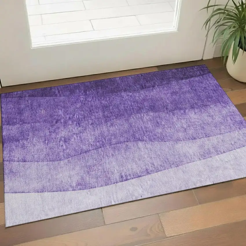 Purple And Ivory Ombre Washable Area Rug With UV Protection Photo 1