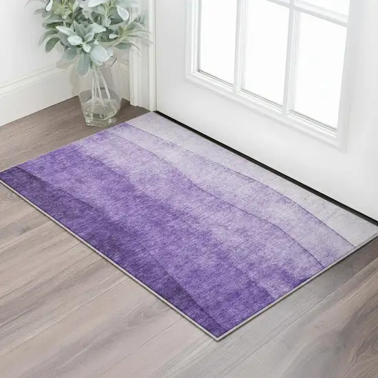 Purple And Ivory Ombre Washable Area Rug With UV Protection Photo 2